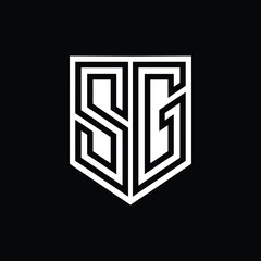 SG Letter Logo monogram shield geometric line inside shield design template