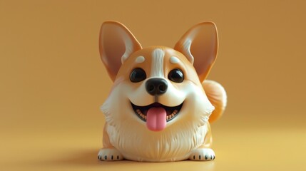 cute 3d cartoon dog toy with a tongue sticking out on beige background