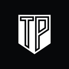 TP Letter Logo monogram shield geometric line inside shield design template