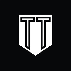 TT Letter Logo monogram shield geometric line inside shield design template