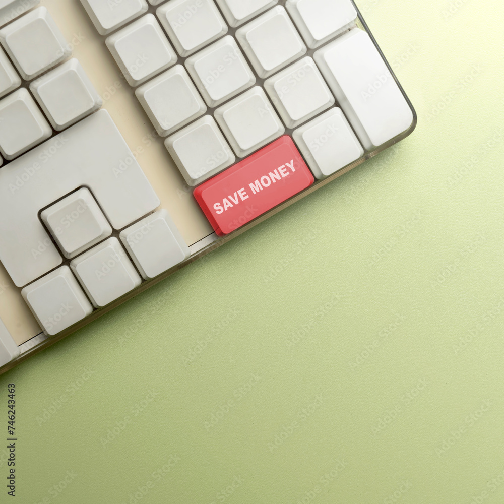 Aufkleber keyboard button with 'save money' text
