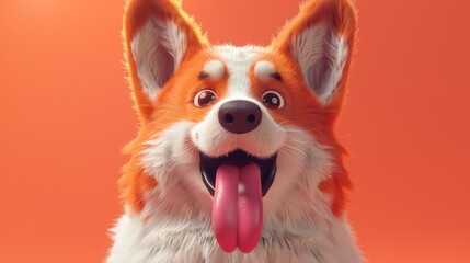 cute 3d cartoon dog toy with a tongue sticking out on beige background