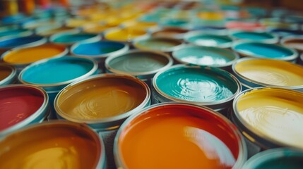 Sample paint cans during house renovation, process of choosing paint for the walls