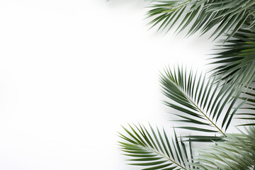 Fresh Green Palm Leaves Border on a Clean White Background. Tropical Plant and Nature Concept