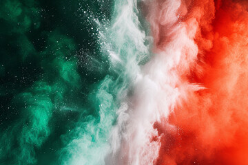 Colorful Italian Flag Explosion: Green, White, Red Holi Paint Powder - obrazy, fototapety, plakaty