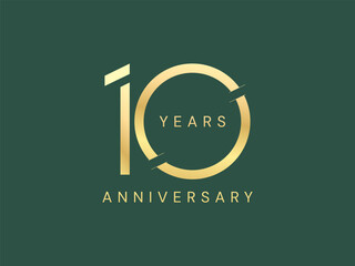 10th Anniversary luxury gold celebration with design in shapes number 10 logo vector illustration design concept. Ten years anniversary gold number template for celebration event, business company.