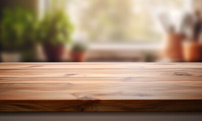 A kitchen counter top with a blurry background, for advertising , product display 3d rendering
