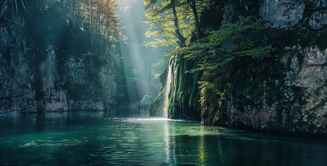Get lost in the serenity of these nature-inspired stock images realistic photography,waterfall in forest