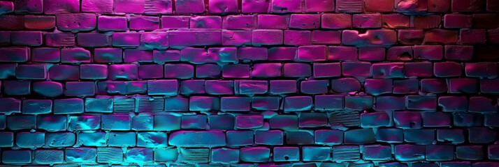  a purple and blue neon  brick wall with lights, banner brick wall texture design 