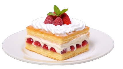 A slice of layered sponge fresh soft cake with whipped cream png