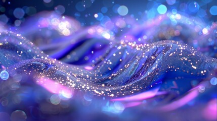 Ethereal blue waves with sparkling glitter particles creating a mesmerizing abstract background.