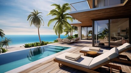 luxury beach house with sea view swimming pool and terrace at vacation