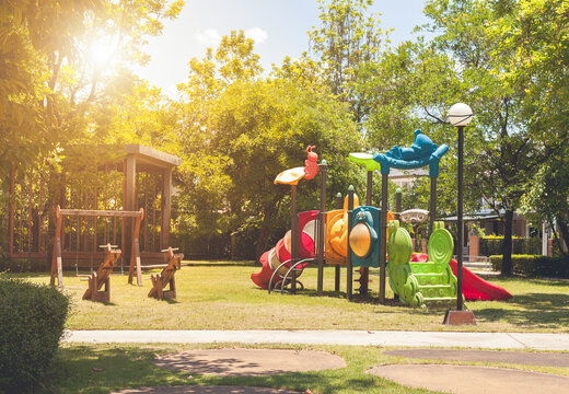 Colorful playground on yard in the park.