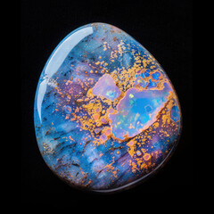 Opal gemstone tumble stone on black dark background - obrazy, fototapety, plakaty