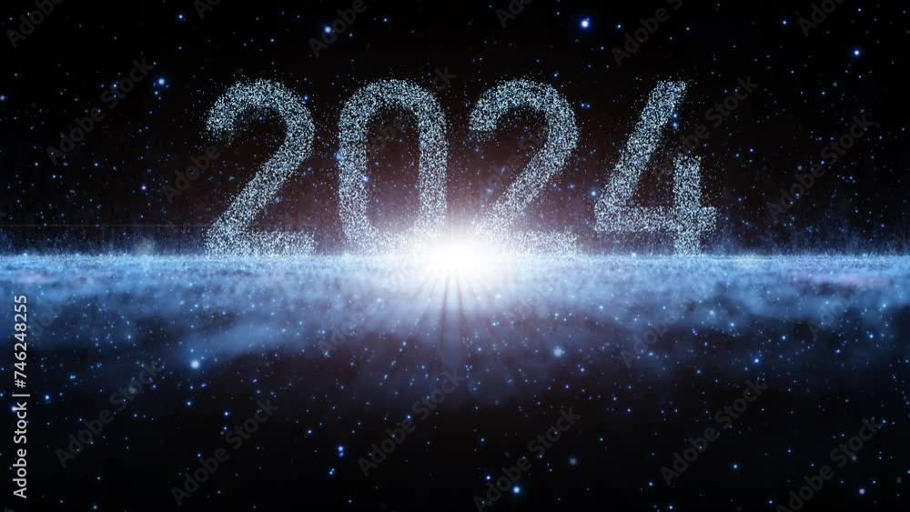 Poster artistic digital cyber space with year 2024 loop animation background. concept science and technolog