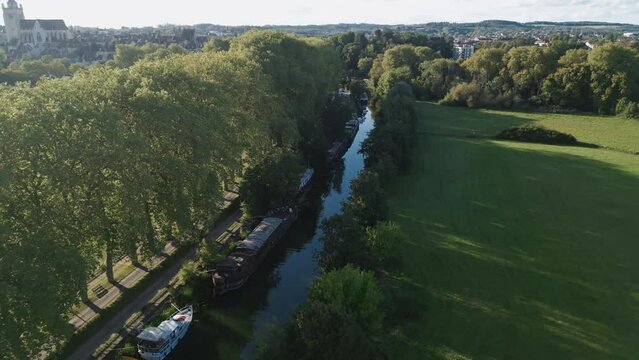 Bourgogne Dole Drone Video of old canal during sunny day
