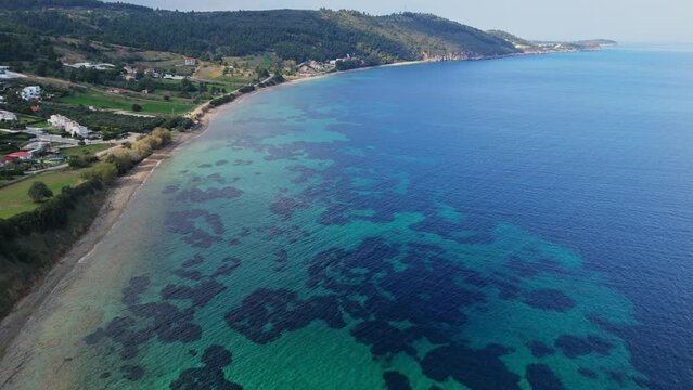 Aerial view of the amazing Paliouri Bay in Chalkidiki, Greece