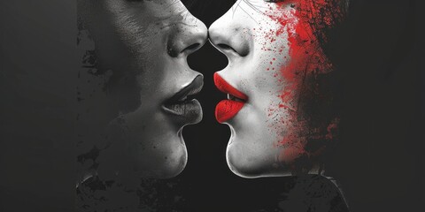 closeup of couple kissing illustration  - obrazy, fototapety, plakaty
