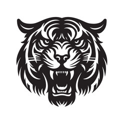 Silhouettes and icons of fierce tiger isolated on white background