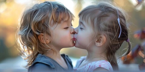 Children kissing, international kissing day concept 