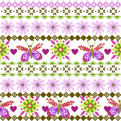 Valentine love heart botanical animal abstract horozontal repeat seamless pattern background