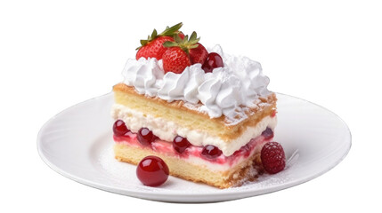Obraz na płótnie Canvas A slice of layered sponge fresh soft cake with whipped cream png