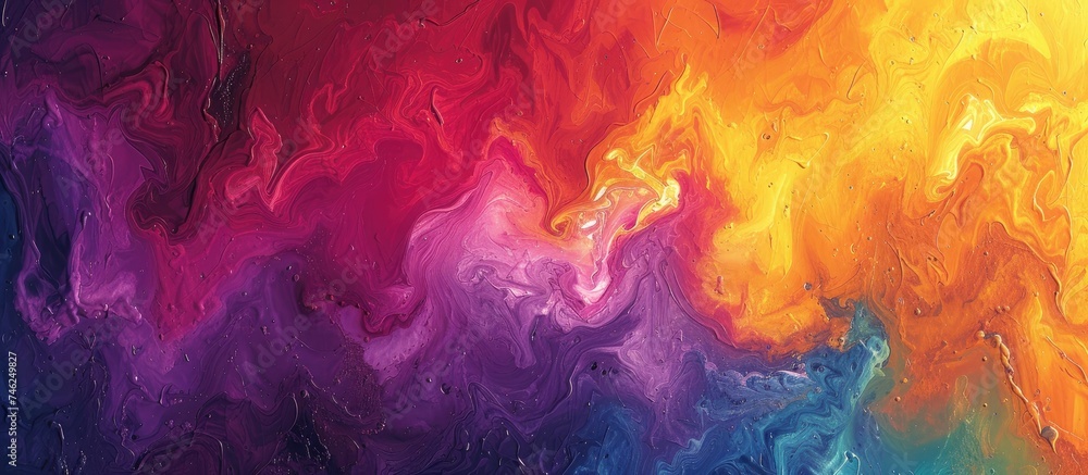 Poster this abstract painting features a multitude of bold colors hand painted on a captivating multicolore