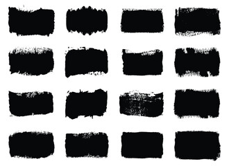 Brush paint Vector set, brush strokes templates. Grunge design elements for social media. Rectangle text boxes or speech bubbles. Dirty distress texture banners for social networks story and posts. - obrazy, fototapety, plakaty
