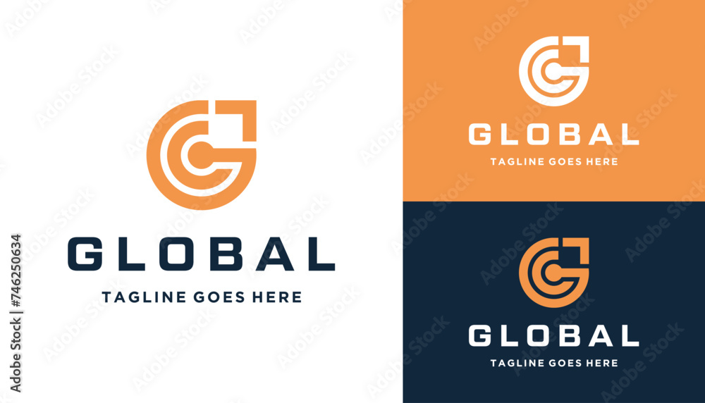 Poster initial letter gc cg with pointer arrow for aim target cursor logo design