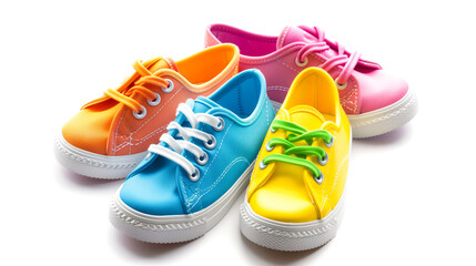 An image of trendy and colorful kids' shoes, isolated on a white background for a playful and vibrant look