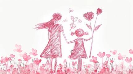 Happy mother's day. Children's drawing by hand the silhouette of mother and daughter . Mother's day card