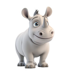 3D illustration of a cute, smiling cartoon hippopotamus character standing, isolated on a transparent background, ideal for children's content and educational materials