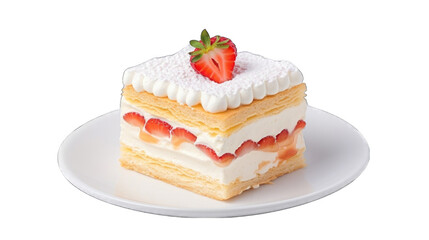 A slice of layered sponge fresh soft cake with whipped cream png