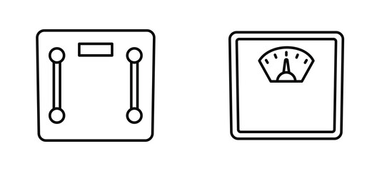 Analog body weight scale icon set. Mechanical scale. Outline object isolated on white background. Icon for web. - obrazy, fototapety, plakaty