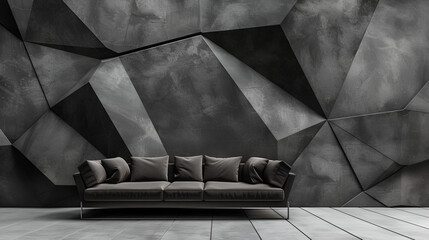 the pattern polygonal interior 3d concrete dark Abstract background threedimensional stone architecture art geometric floor room design wall building structure. generative ai