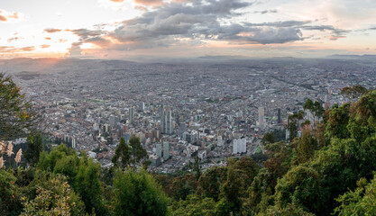 Panoramic view of Bogotá at sunset