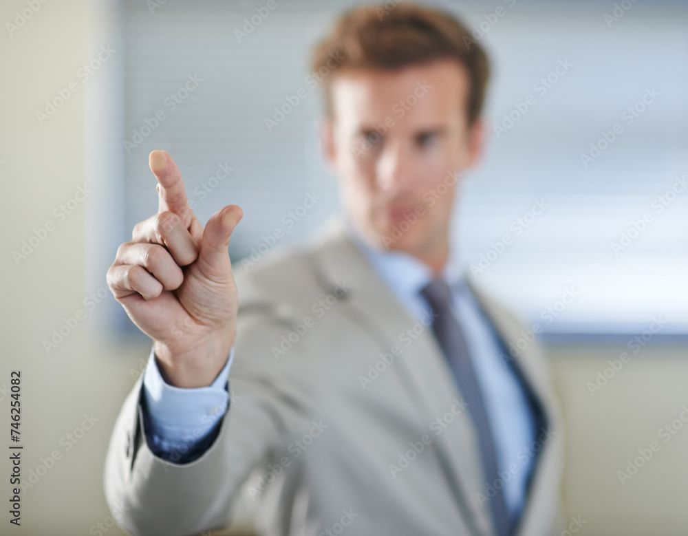 Poster future, air or hand of businessman with technology for hologram or overlay for growth statistics. 3d