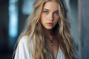 Beautiful gorgeous Nordic blonde haired blue eyed teenager girl, ancient Greek priestess