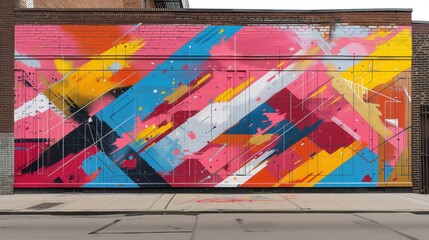 Dynamic Geometric Street Mural with Vivid Colors and Abstract Patterns