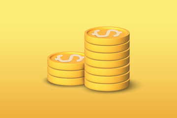 3d coin stack icon vector illustration design. Money concept on yellow background. 