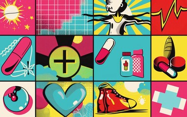 Medical alert system safety signals in pop art designs