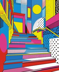 Ramp access illustrated as a pop art pathway to inclusion bright and welcoming