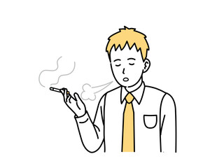 タバコを吸う若い会社員の男性のイラスト