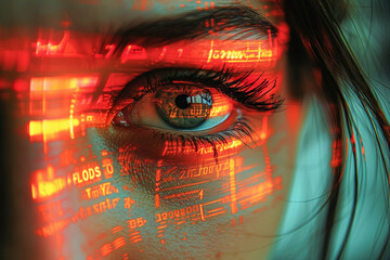 Close-Up of a Womans Eye Reflecting Abstract Digital Data Patterns