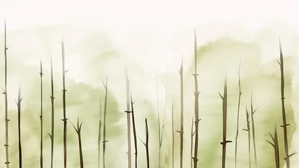 Fotobehang Green abstract bamboo thickets, watercolor postcard background © kichigin19