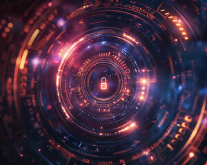 Fototapeta premium Intricate digital lock symbolizing unbreakable cybersecurity set in a quantum field