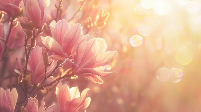Delicate Pink Magnolia Blossoms Against a Serene Sky During Springtime