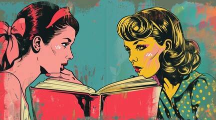 Talking books in pop art covers stories leap off the page - obrazy, fototapety, plakaty