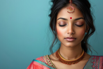 Serene South Asian Woman with Traditional Jewelry and Saree
