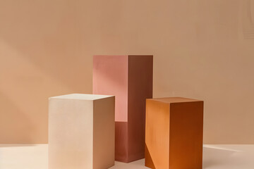 colorful cubes podium  for product presentation, Colorful Cubes Standing on Beige Floor, 3d render of a cube, generative AI 